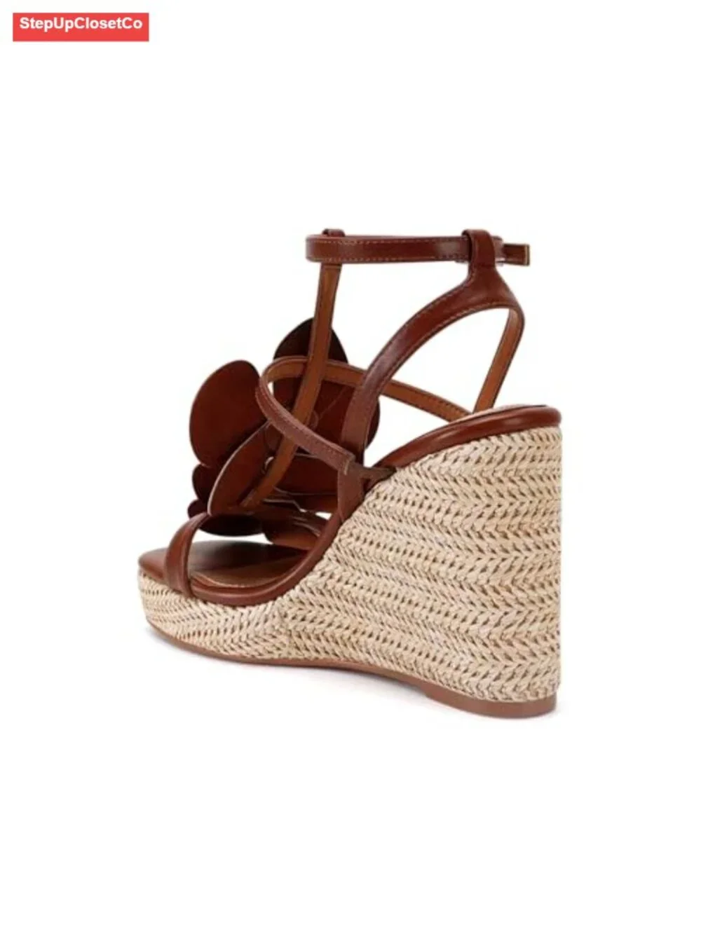 Floral Comfortable Wedge Sandals with Raffia Heels Ankle Wrap Espadrilles